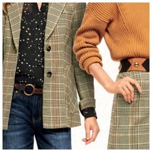 Cabi Pastime Plaid Blazer Jacket & Skirt Women's 4 Small S Yellow Brown Black